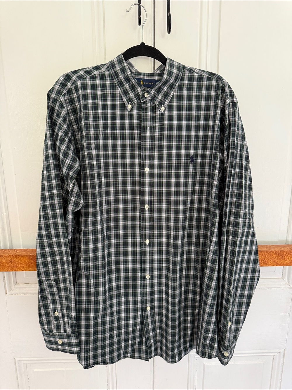 Ralph Lauren Green and White Plaid Button-Down Shirt